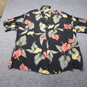 Iolani Hawaiian Shirt Mens XXL Black Pink Anthurium Floral Made In Hawaii Aloha